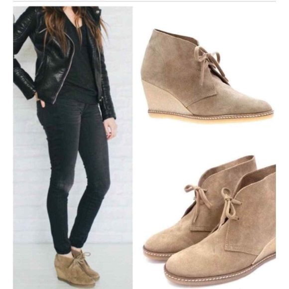 J Crew MacAlister Leather Wedge Women's Ankle Boots | Tan | Size 7 | Tie Close - Picture 1 of 13